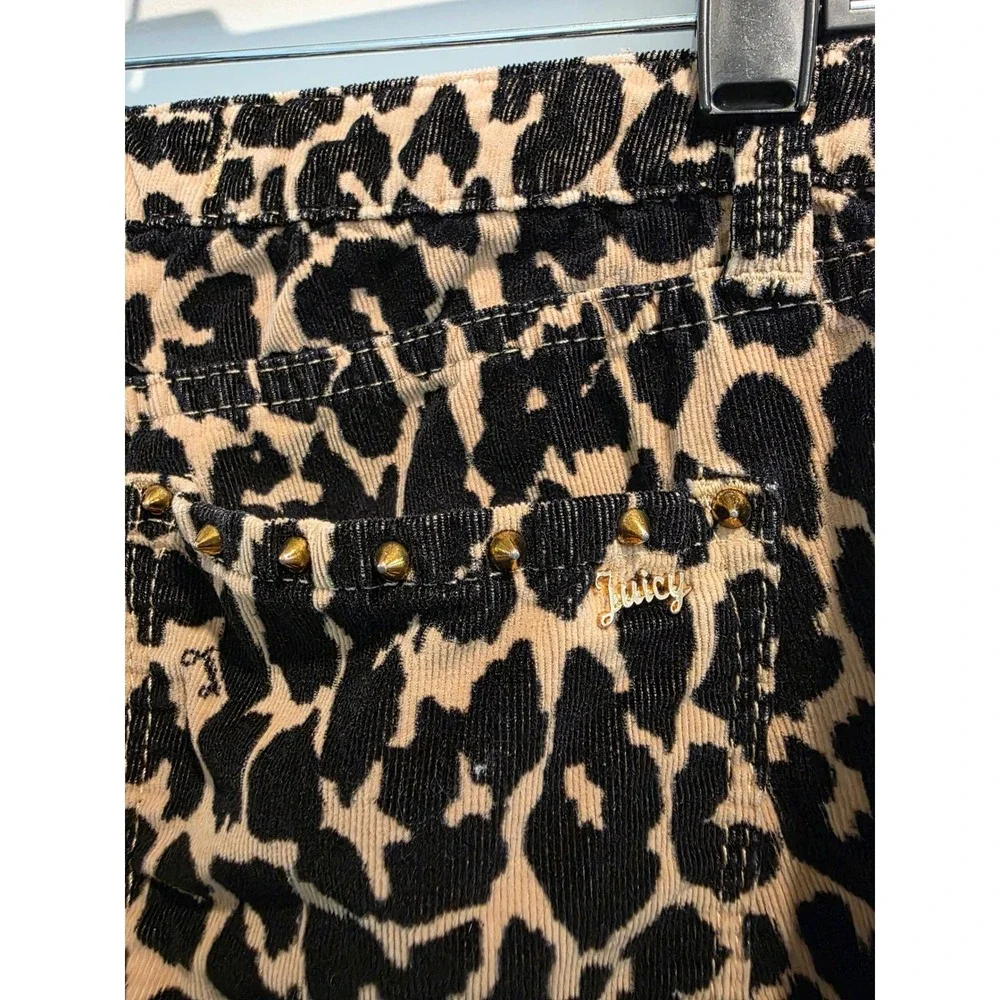 Kid's sz 14 Juicy Couture Leopard Print Corduroy Skinny Pants Black Gold Studded